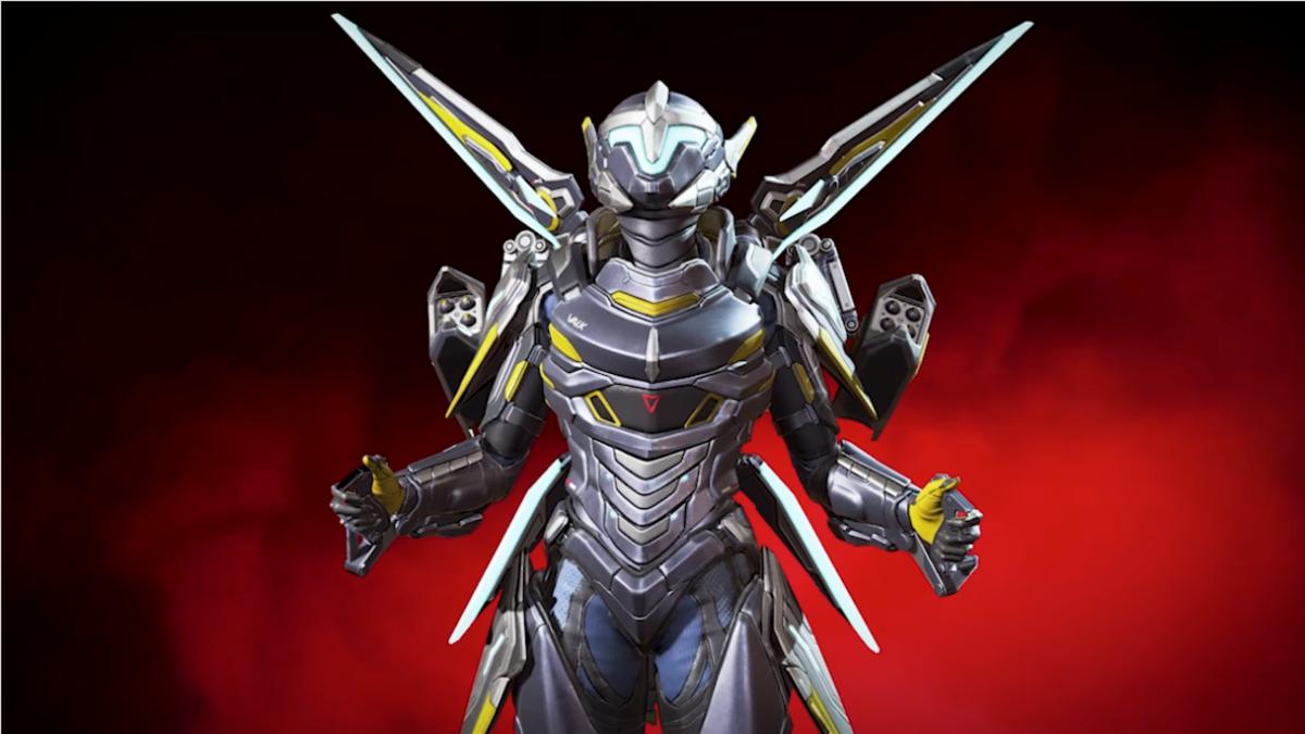 Valkyrie's Mythic rarity Prestige Skin, the Apex Interceptor. Available from the Apex Legends Neon Network Collection Event.